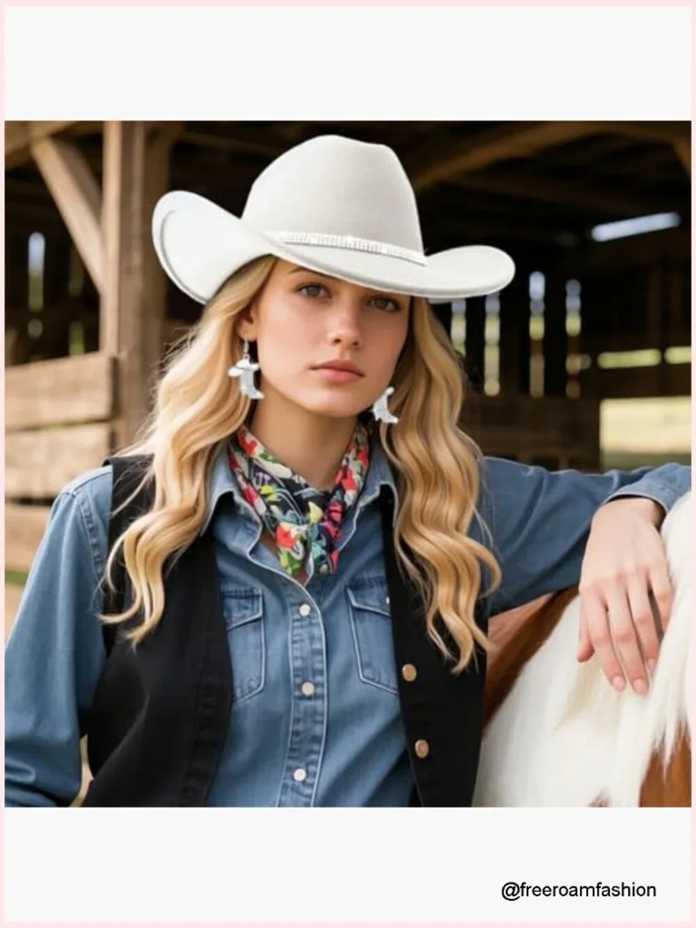 Glitter Rhinestone Cowboy Hat & Cowgirl Earrings Set - Adjustable Felt